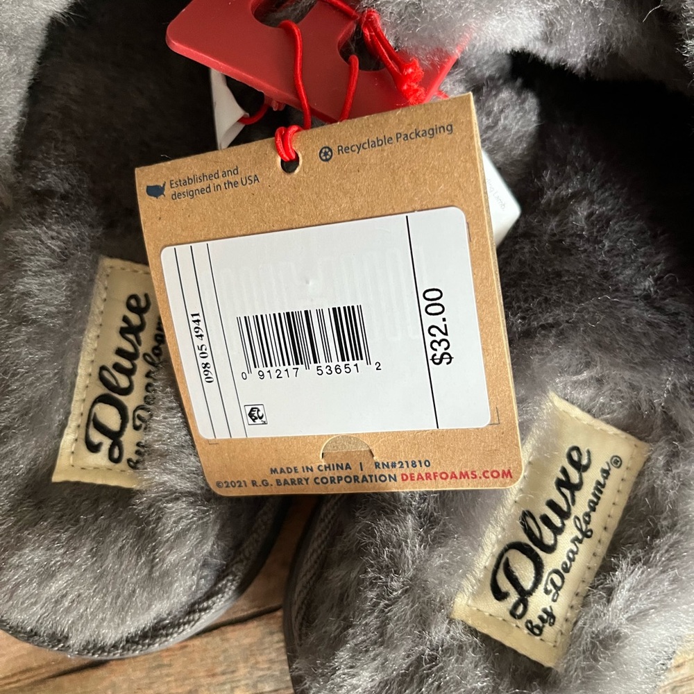 NWT Dearfoams DLUXE Danica Slide Slipper Gray Genuine Shearling Size 10 - Picture 4 of 6